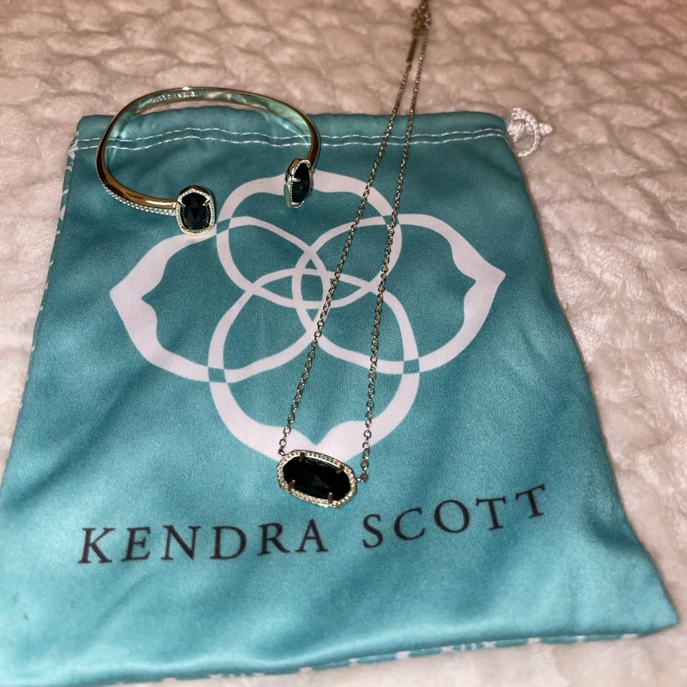 OBO Kendra Scott Gold and Black Opaque Glass Necklace and Cuff Bracelet Set